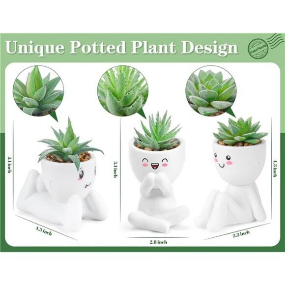 Set of 3 Fake Succulent Plants Small Artificial Potted Greenery for Desk Home De - Picture 3 of 7